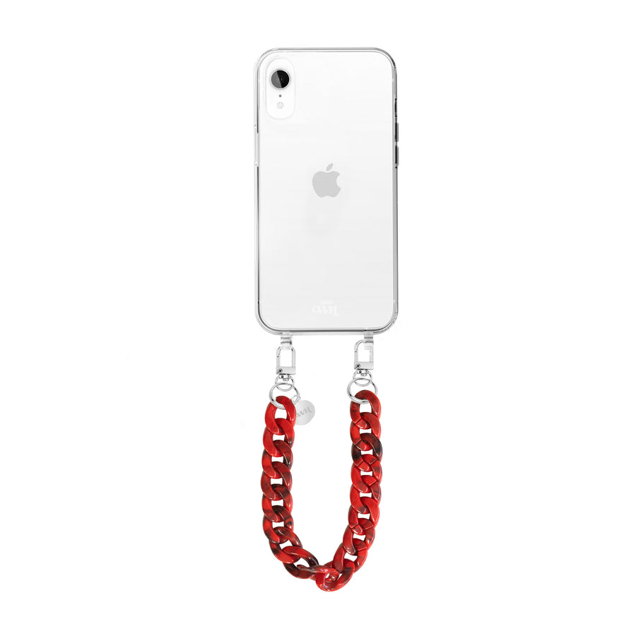 iPhone XR - Red Roses Transparant Cord Case - Short Cord