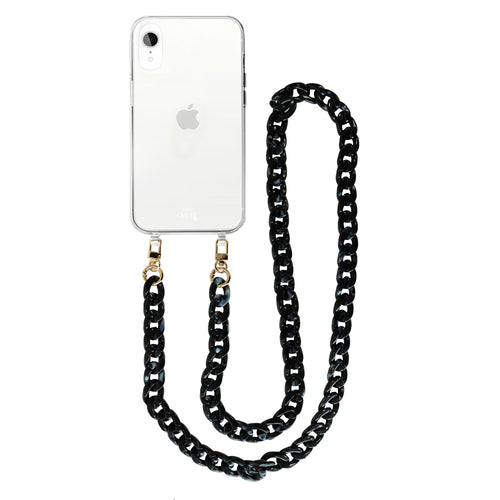 xoxo Wildhearts - iPhone XR - Marble Black Transparant Cord Case - Long Cord