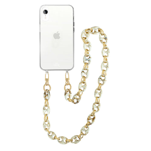 xoxo Wildhearts - iPhone XR - Marble Creme Transparant Cord Case - Long Cord