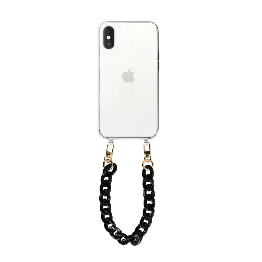 xoxo Wildhearts - iPhone XS Max - Marble Black Transparant Cord Case - Short Cord