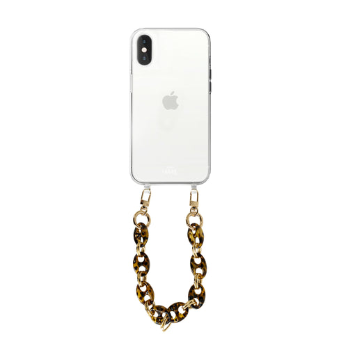 xoxo Wildhearts - iPhone XS Max - Marble Brown Transparant Cord Case - Short Cord