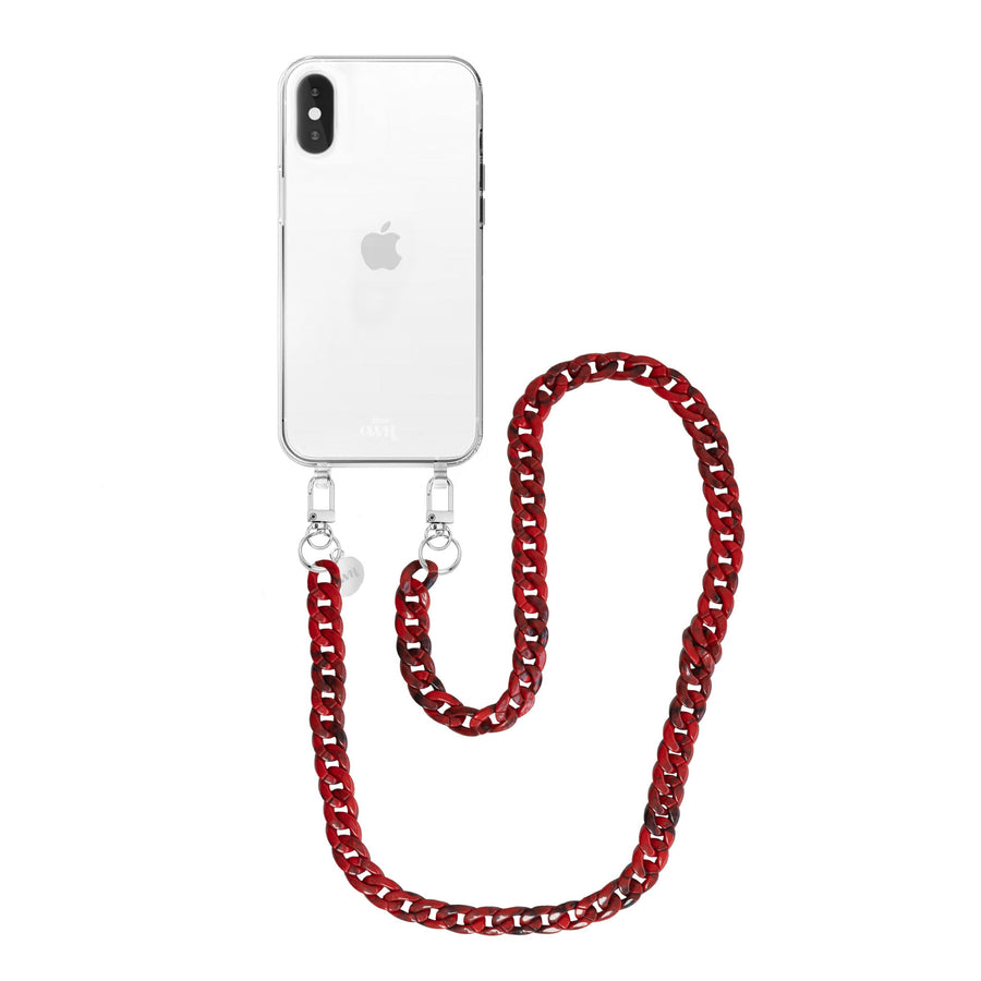 iPhone X/XS - Red Roses Transparant Cord Case - Long Cord