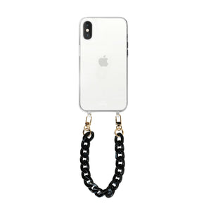 xoxo Wildhearts - iPhone X/XS - Marble Black Transparant Cord Case - Short Cord