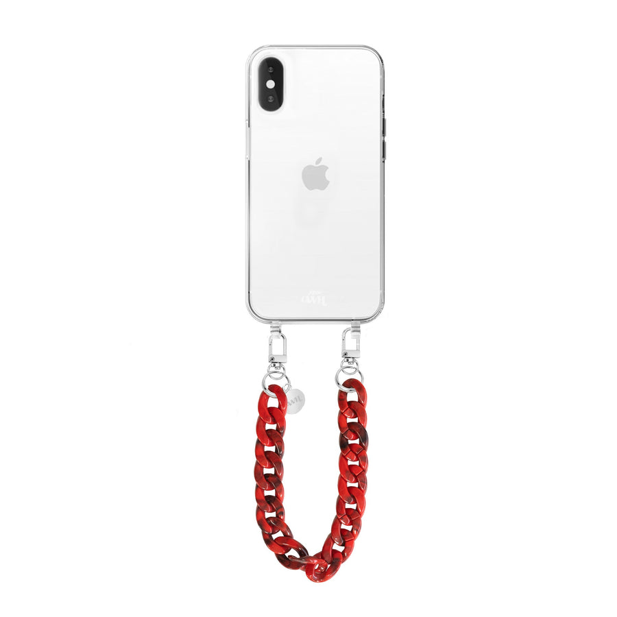 iPhone X/XS - Red Roses Transparant Cord Case - Short Cord