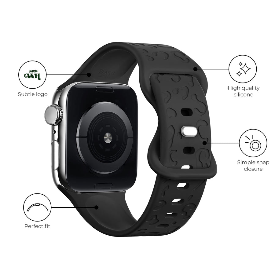 xoxo Wildhearts - Apple Watch siliconen bandje Leopard Print - black - 44/45/46/49mm