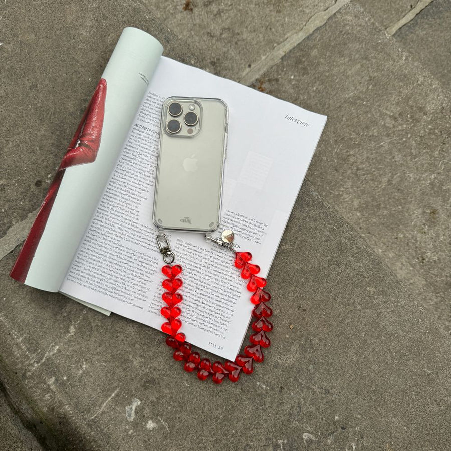 iPhone 17 Pro - Funky Hearts (Transparent Red) Transparant Cord Case