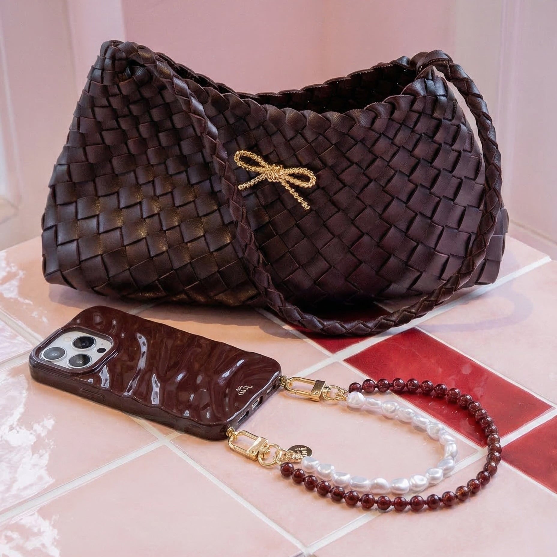 iPhone 14 Pro Max - Glaze Cord Case - Burgundy Muse & Pearls