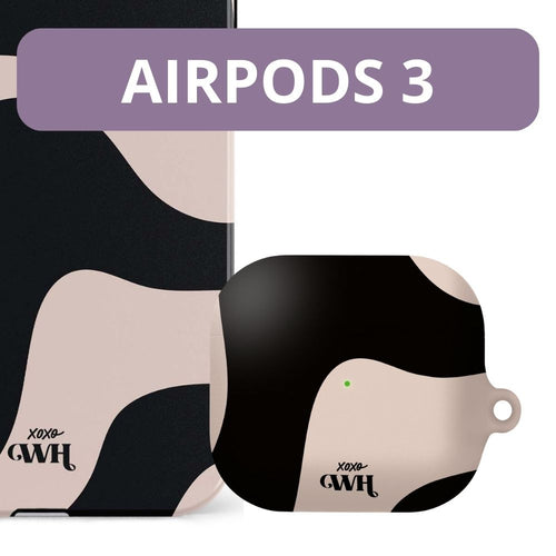 xoxo Wildhearts - xoxo Wildhearts telefoonhoesje geschikt voor iPhone 12 Pro Max met AirPods 3 hoesje - set - Ride With Me - Double Layer - Telefoonhoesje met dubbele beschermlaag - Golvend patroon case - Zwart en beige