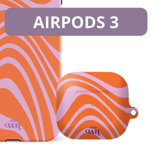 xoxo Wildhearts - xoxo Wildhearts telefoonhoesje geschikt voor iPhone 11 met AirPods 3 hoesje - set - Boogie Wonderland Orange - Double Layer - Telefoonhoesje met dubbele beschermlaag - Hoesje met golvend patroon - Golven - Oranje met Paars