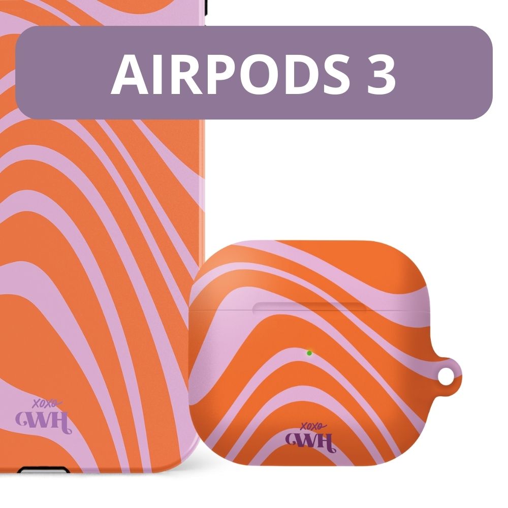 xoxo Wildhearts - xoxo Wildhearts telefoonhoesje geschikt voor iPhone 11 met AirPods 3 hoesje - set - Boogie Wonderland Orange - Double Layer - Telefoonhoesje met dubbele beschermlaag - Hoesje met golvend patroon - Golven - Oranje met Paars