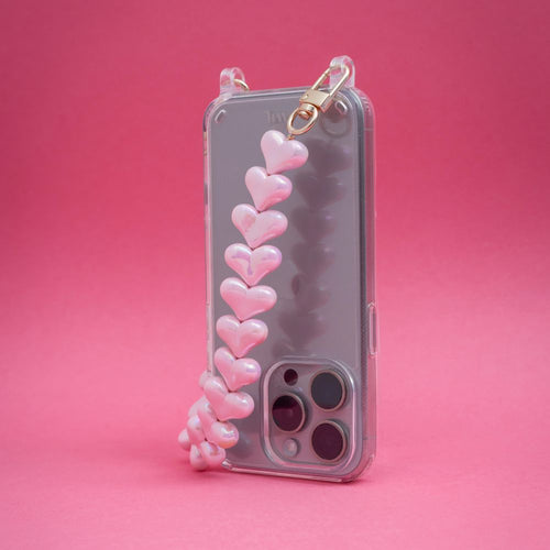 xoxo Wildhearts iPhone 17 Pro - Funky Hearts (Pink Metal) Transparant Cord Case