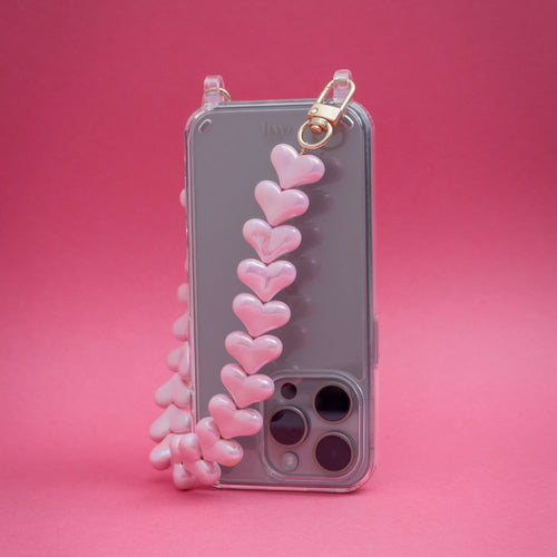 xoxo Wildhearts iPhone 17 Pro - Funky Hearts (Pink Metal) Transparant Cord Case