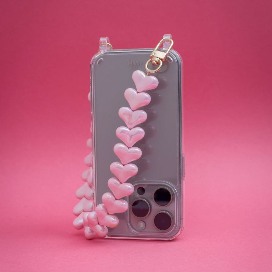 iPhone 17 Pro Max - Funky Hearts (Pink Metal) Transparant Cord Case