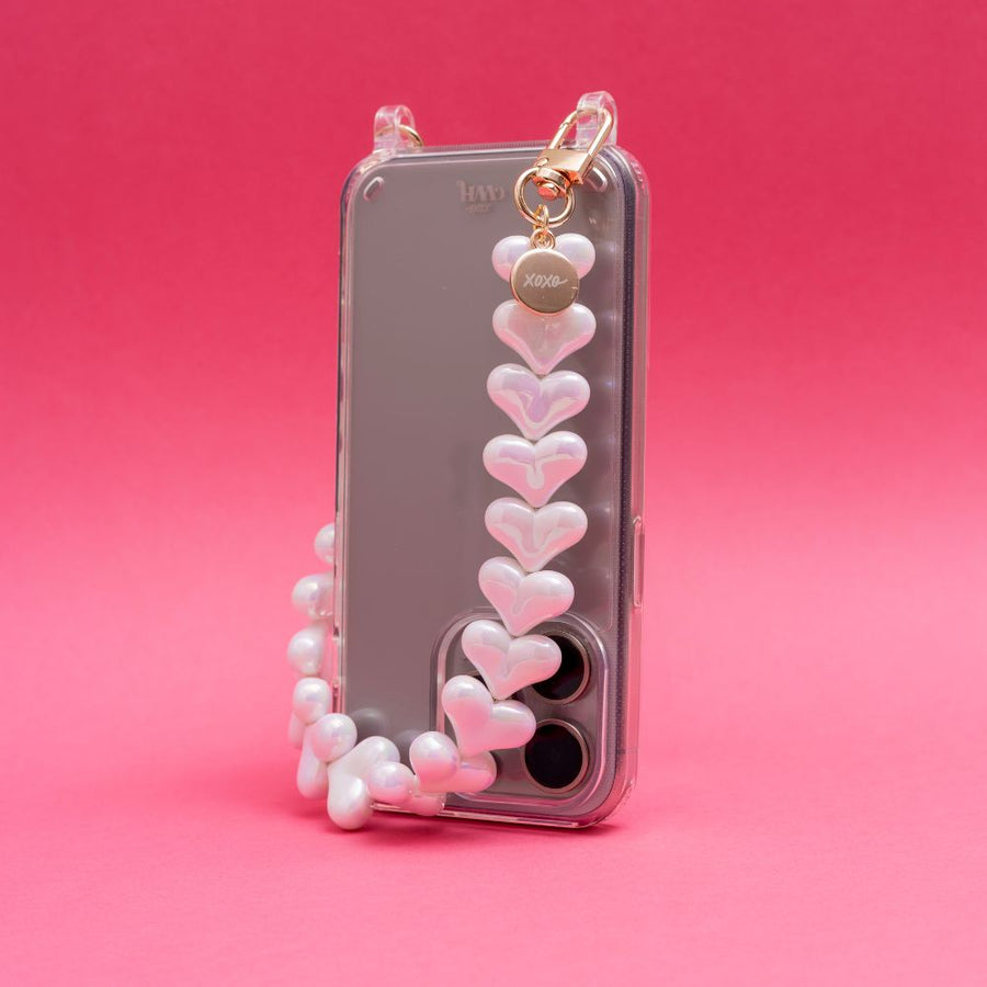 iPhone 17 Pro Max - Funky Hearts (White Metal) Transparant Cord Case