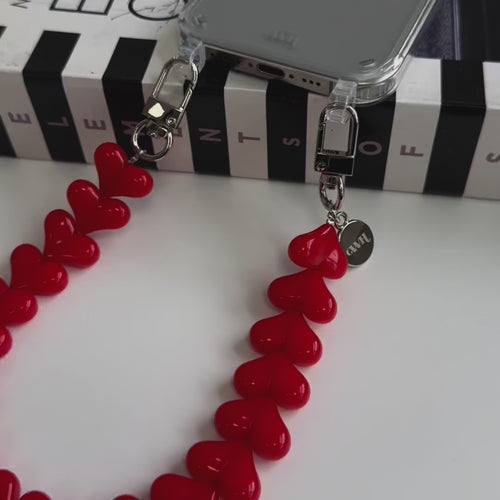 Funky Hearts (Red) Transparant Cord Case - iPhone 17 Pro Max