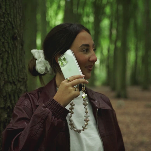 iPhone 12 - Funky Hearts (Champagne Pearl) Transparant Cord Case