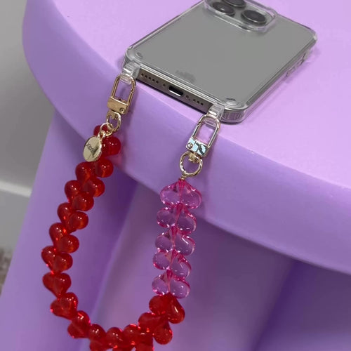iPhone 15 Plus - Funky Hearts (Transparent Pink & Red) Transparant Cord Case