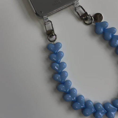 Funky Hearts (Light Blue) Transparant Cord Case - iPhone 17