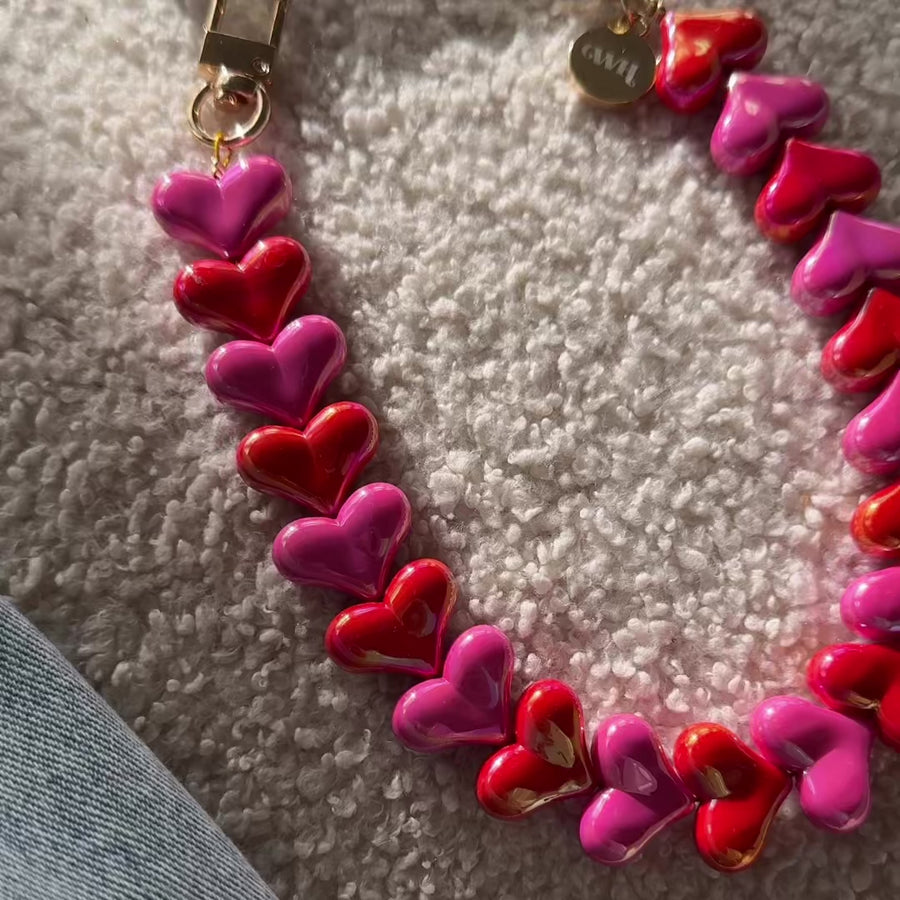 Funky Hearts Charm Cord (Pink & Red Metallic)