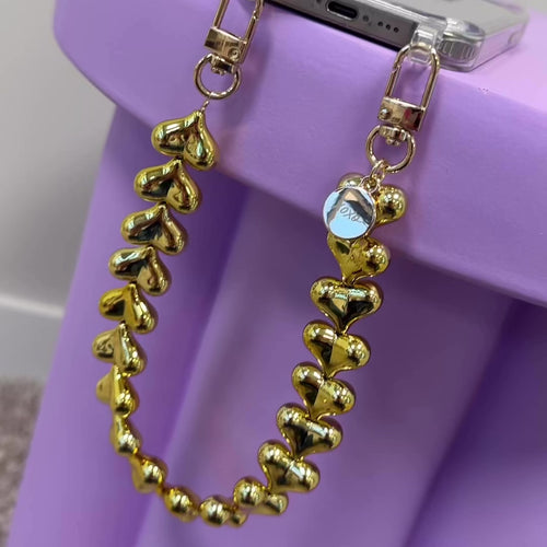 iPhone 17 Pro - Funky Hearts (Gold) Transparant Cord Case