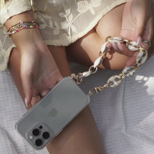 iPhone 17 Pro Max - Marble Creme Transparant Cord Case - Short Cord