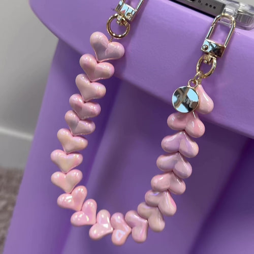 Funky Hearts (Pink Metal) Transparant Cord Case