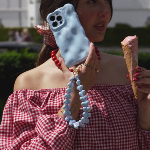 Bubbly case Ice Blue - Funky Hearts Cord (Blue metallic)