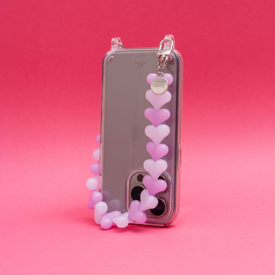 iPhone 17 - Funky Hearts (Pink & White) Transparant Cord Case