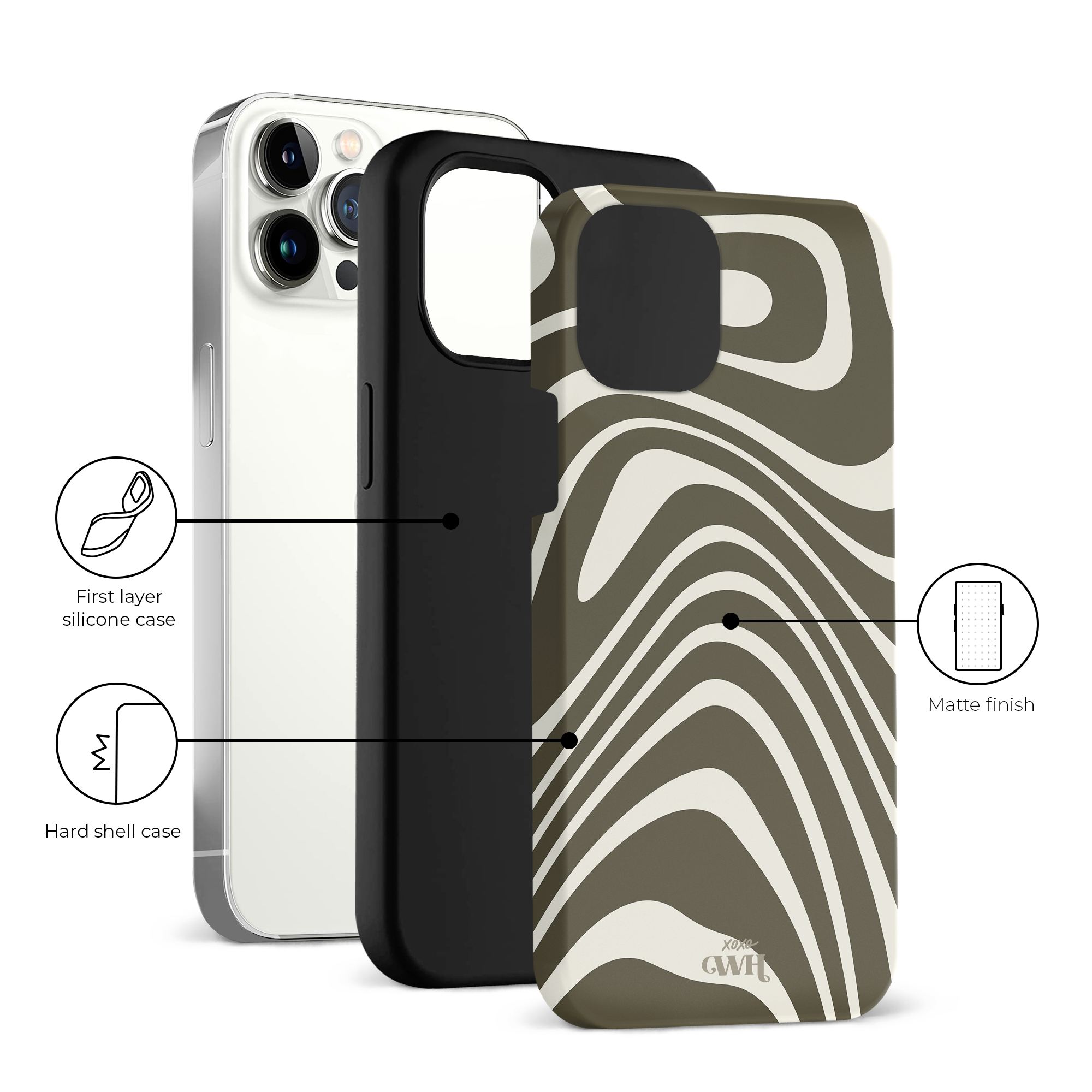 Groen en off-white iPhone 11 Pro hoesje met groovy, golvend patroon en matte afwerking.