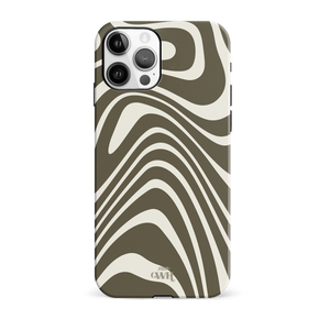 iPhone 11 Pro hoesje met groovy groen en off-white wervelpatroon, hard kunststof.