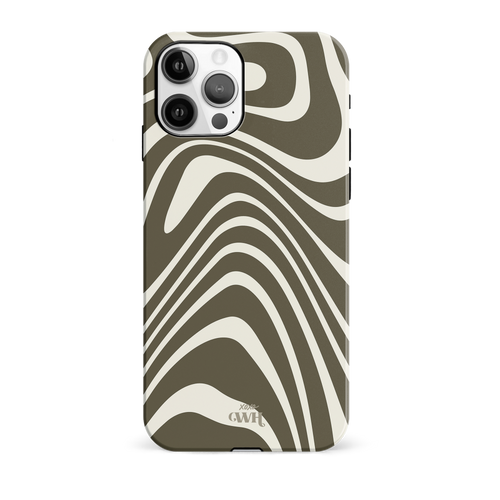 iPhone 11 Pro hoesje met groovy groen en off-white wervelpatroon, hard kunststof.
