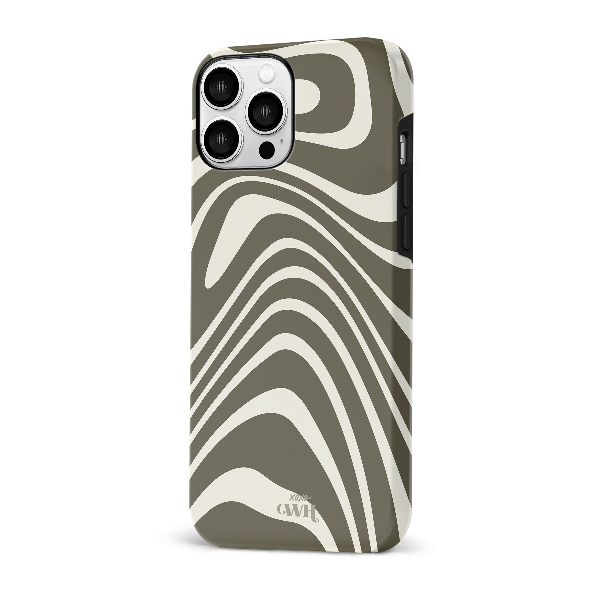 Boogie Wonderland Green iPhone 13 Pro hoesje met golvend groen en off-white patroon, hard kunststof.