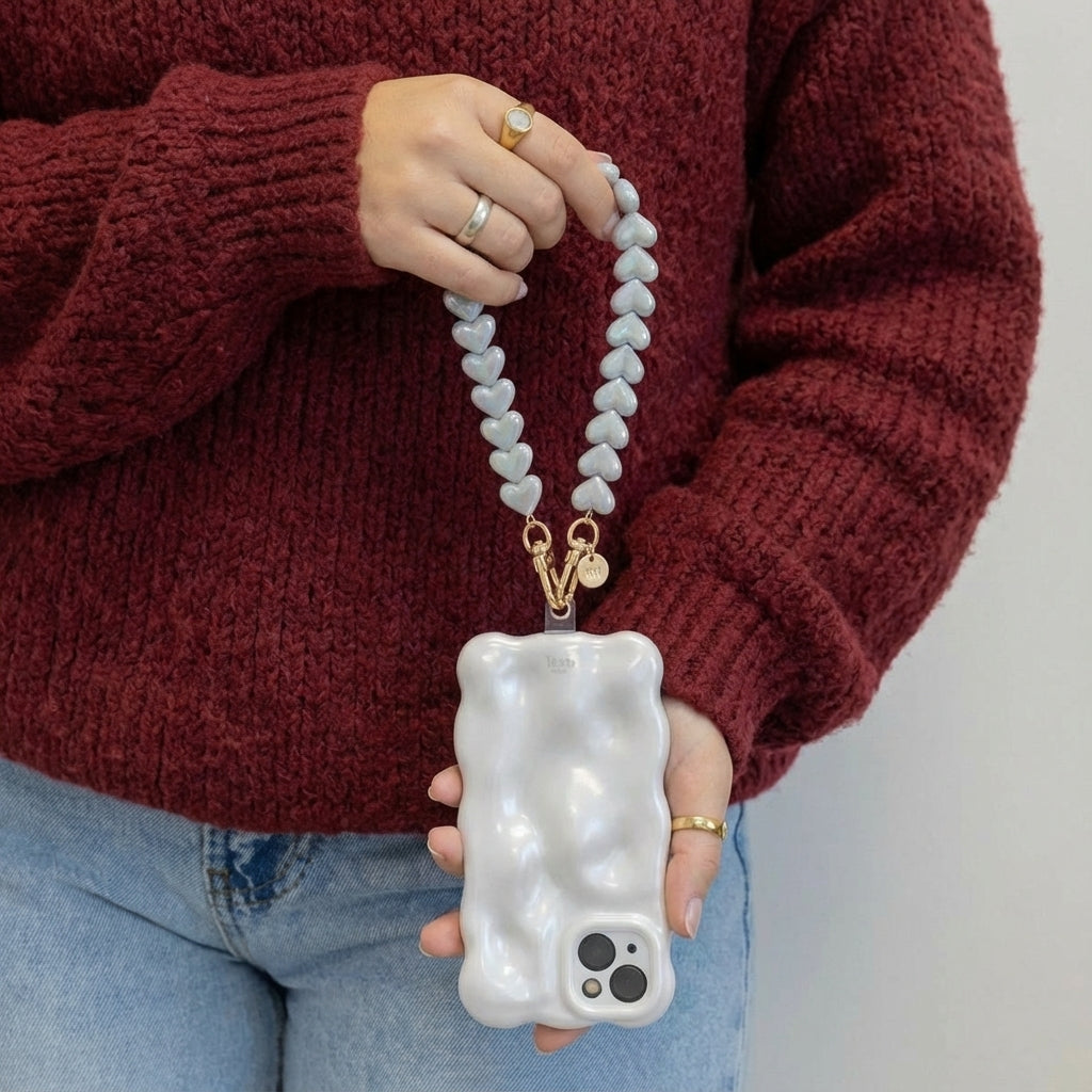 Bubbly case White - Funky Hearts Cord (White metallic) - iPhone 16 Pro Max