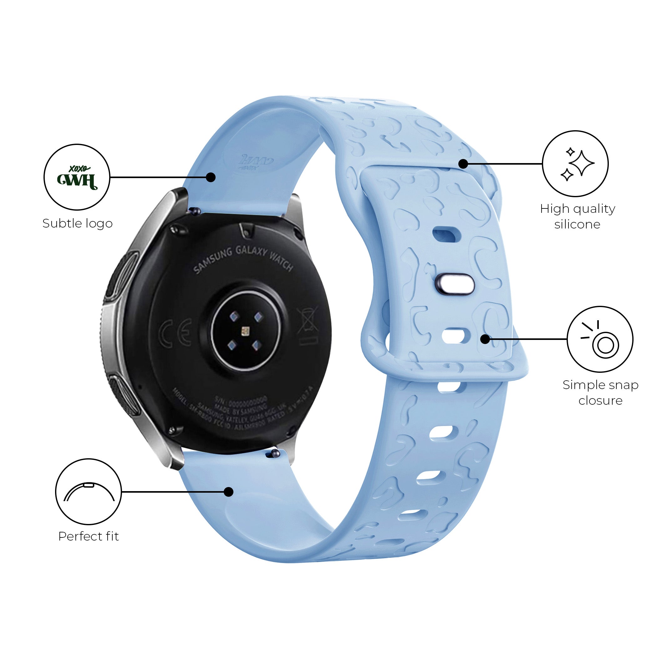 xoxo Wildhearts - Huawei Watch GT 2 42mm siliconen bandje Leopard Print - light blue