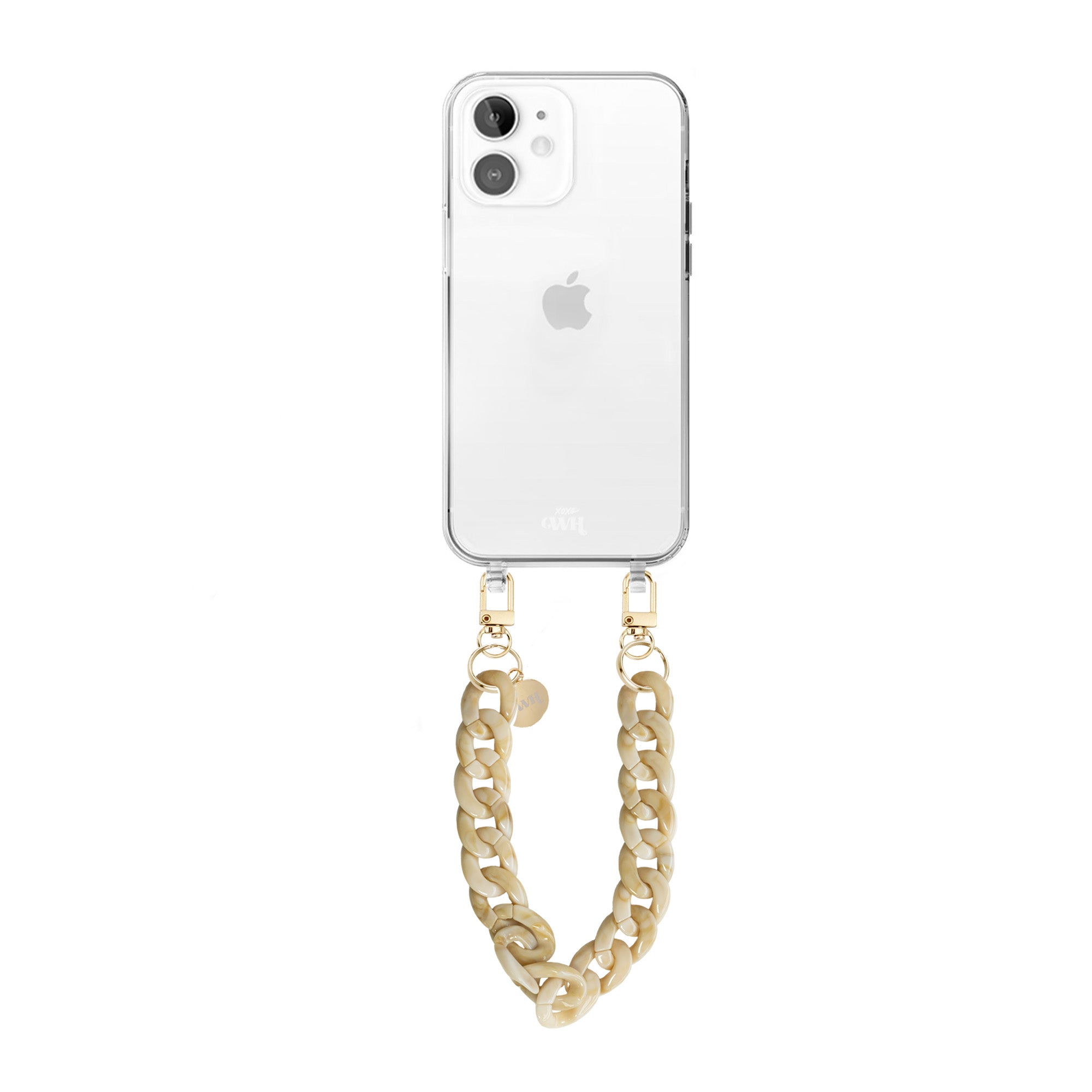 xoxo Wildhearts - iPhone 12 - Cream Latte Transparant Cord Case - Short Cord