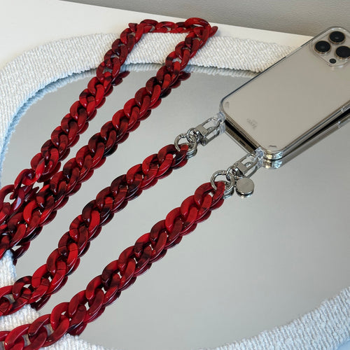 xoxo Wildhearts - iPhone 12 Pro - Red Roses Transparant Cord Case - Long Cord