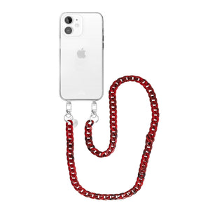 xoxo Wildhearts - iPhone 12 - Red Roses Transparant Cord Case - Long Cord