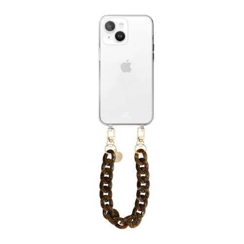 xoxo Wildhearts - iPhone 13 Mini - Brown Chocolate Transparant Cord Case - Short Cord