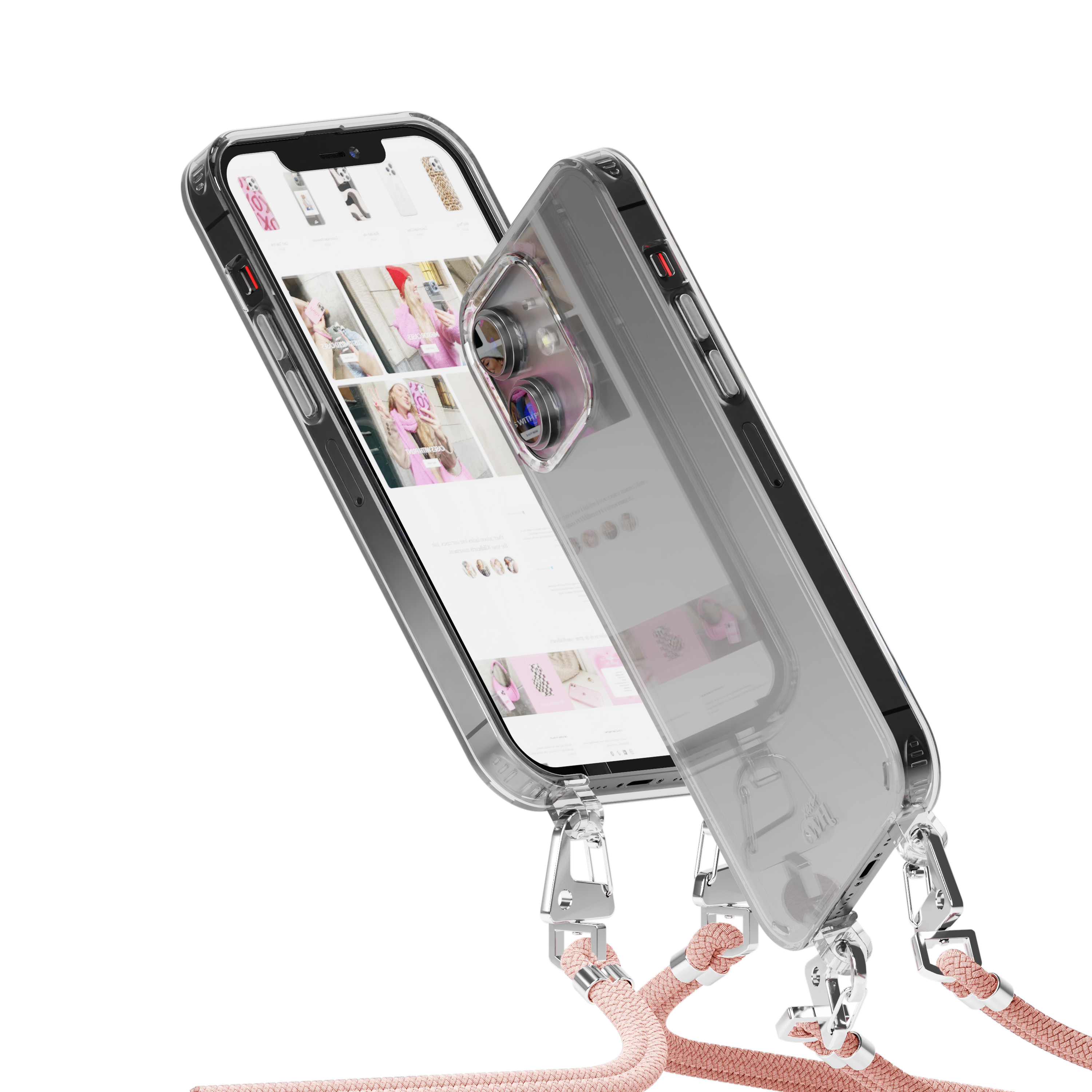xoxo Wildhearts - iPhone 13 - Wildhearts Transparante case + roze koord