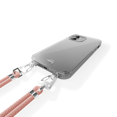 xoxo Wildhearts - iPhone 13 - Wildhearts Transparante case + roze koord