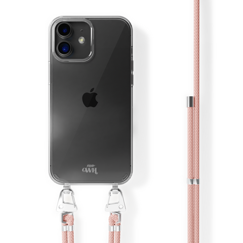xoxo Wildhearts - iPhone 13 - Wildhearts Transparante case + roze koord