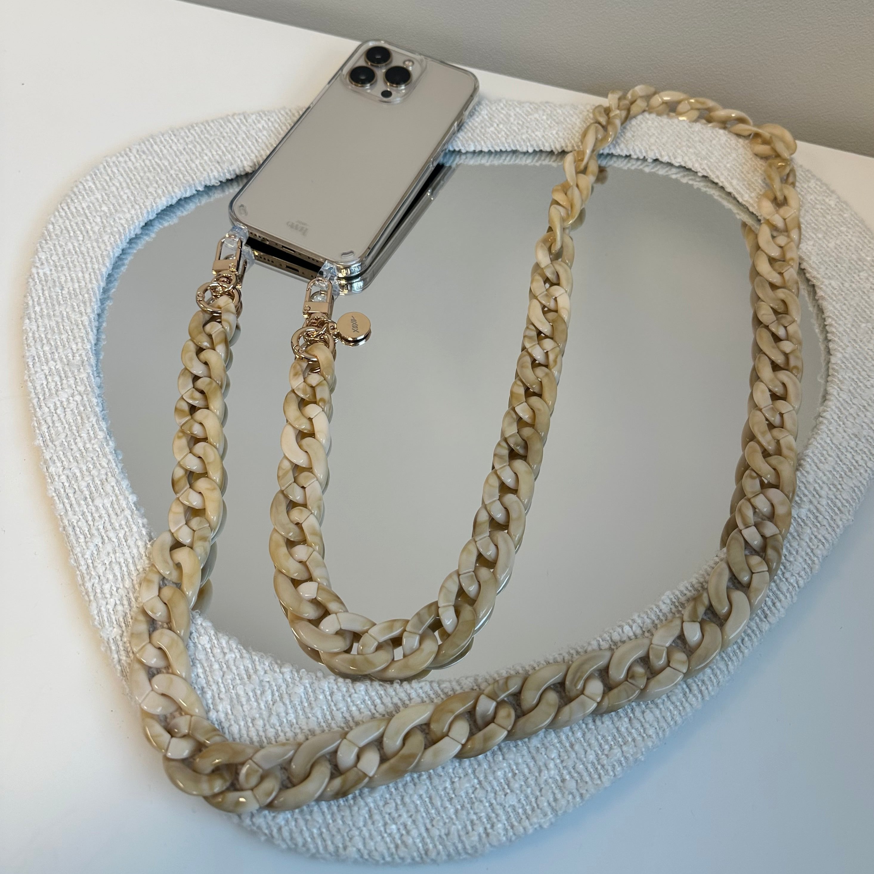 xoxo Wildhearts - iPhone 13 Pro - Cream Latte Transparant Cord Case - Long Cord