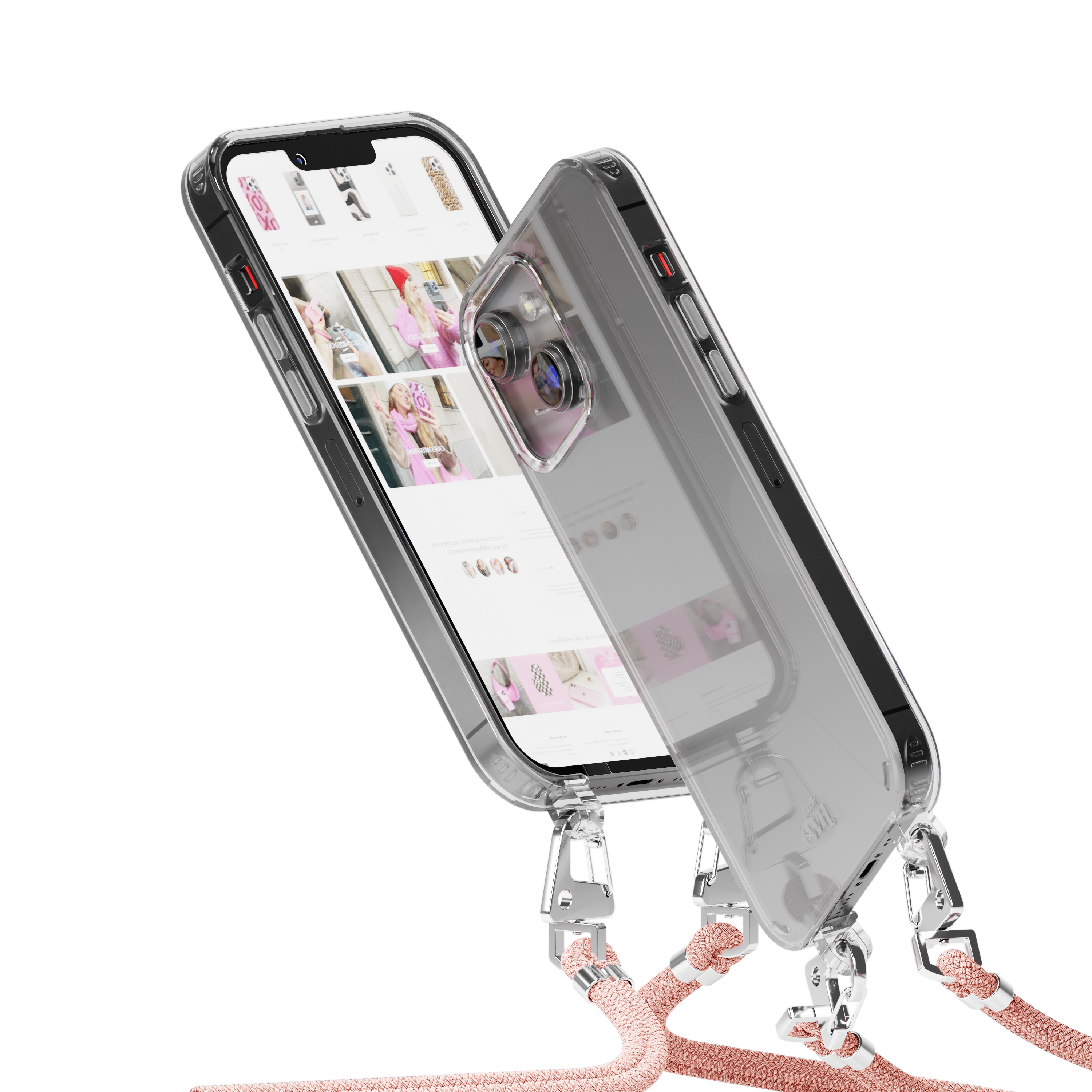 xoxo Wildhearts - iPhone 14 - Wildhearts Transparante case + roze koord
