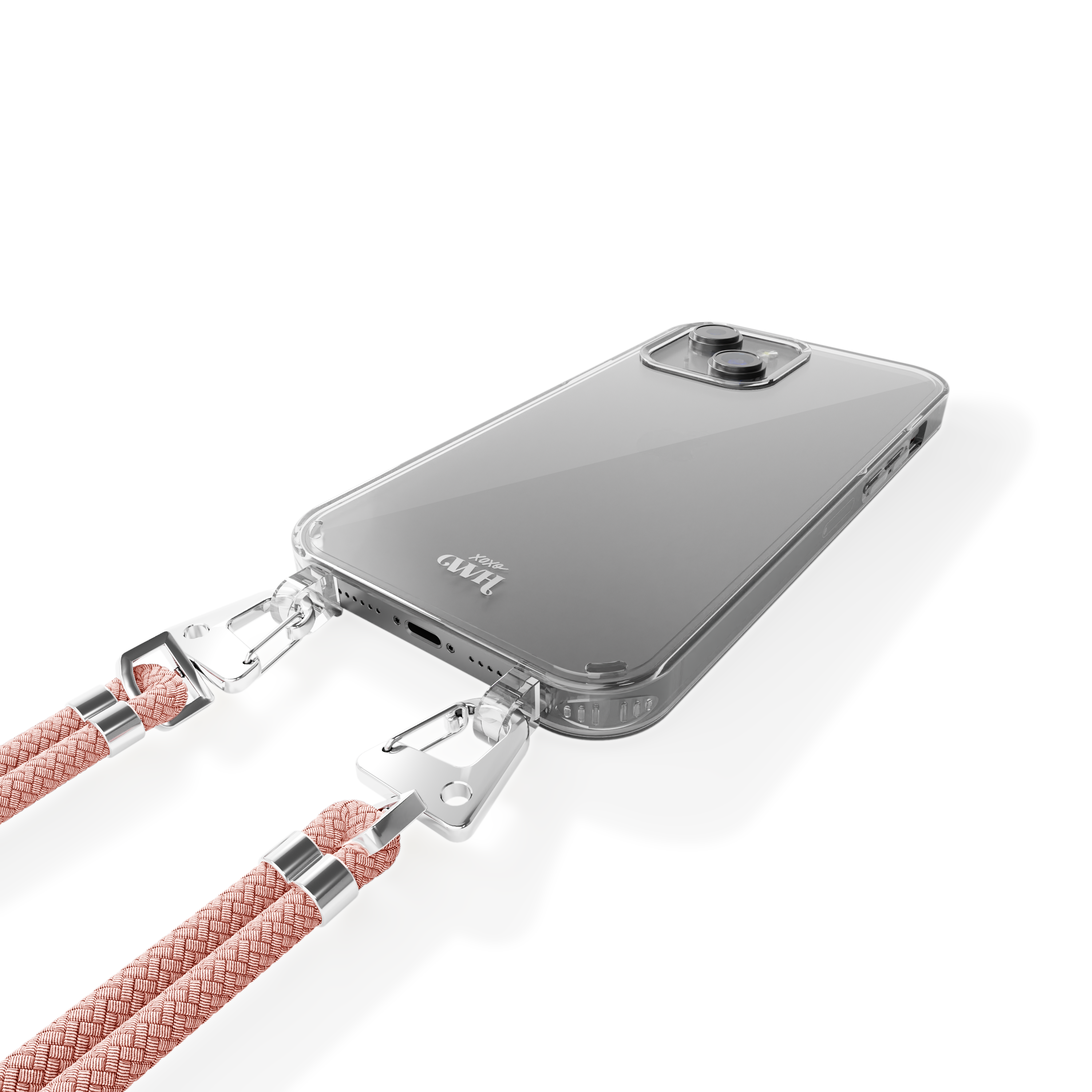 xoxo Wildhearts - iPhone 14 - Wildhearts Transparante case + roze koord