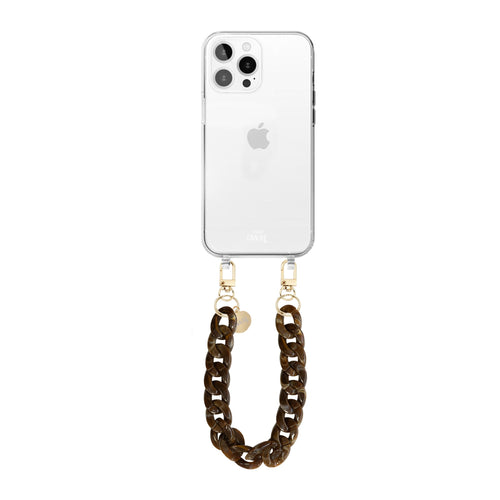 xoxo Wildhearts - iPhone 14 Pro Max - Brown Chocolate Transparant Cord Case - Short Cord