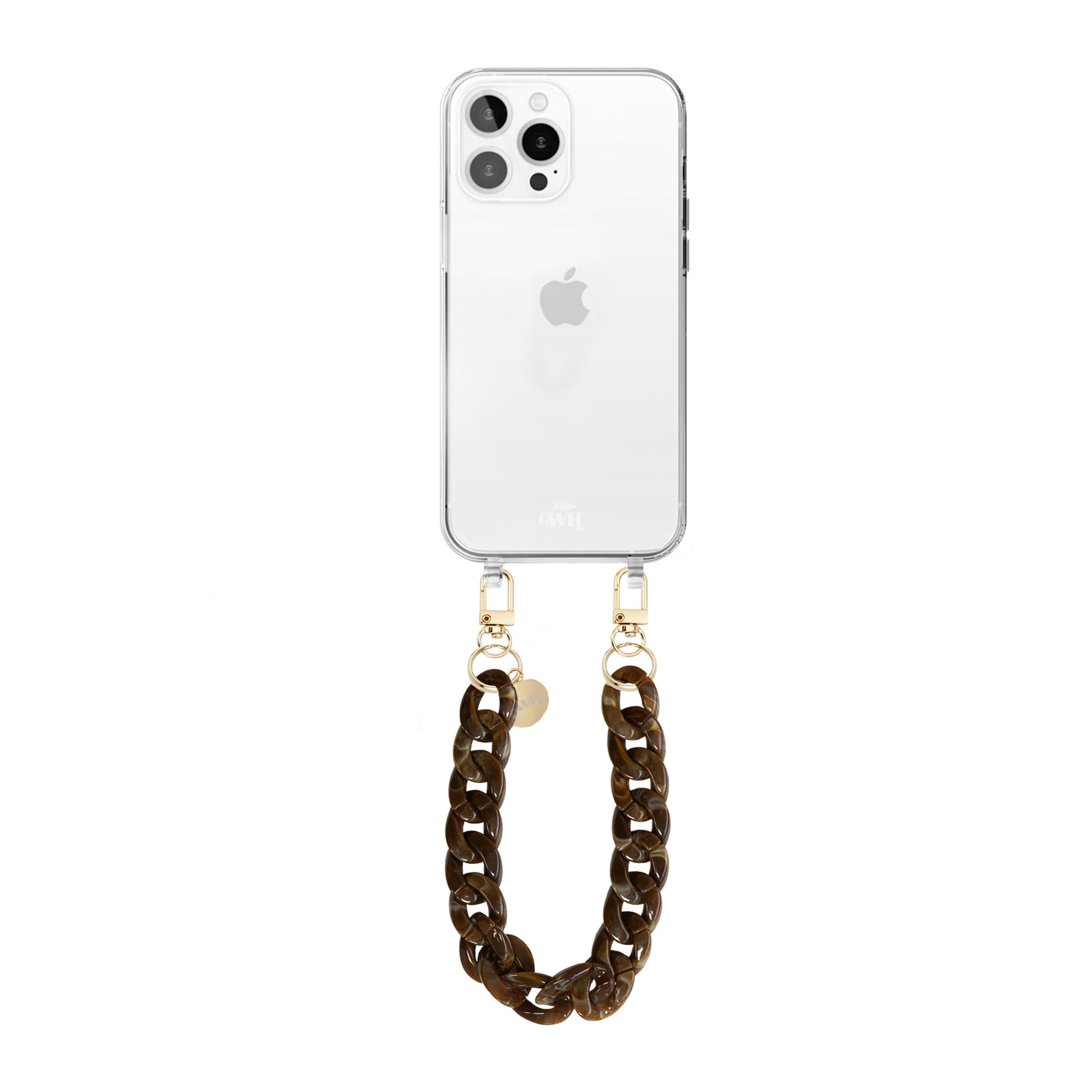 xoxo Wildhearts - iPhone 14 Pro Max - Brown Chocolate Transparant Cord Case - Short Cord