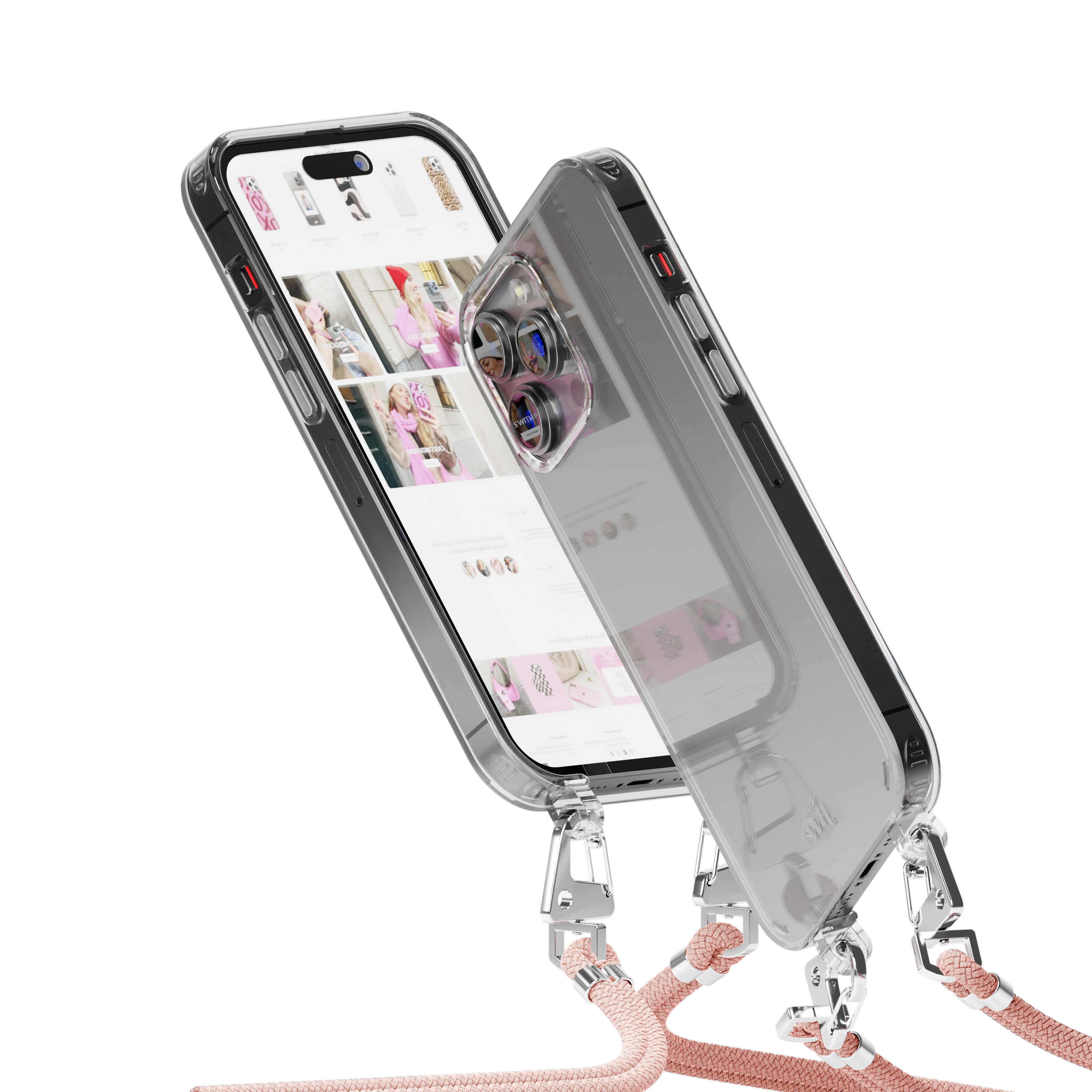 xoxo Wildhearts - iPhone 14 Pro - Wildhearts Transparante case + roze koord