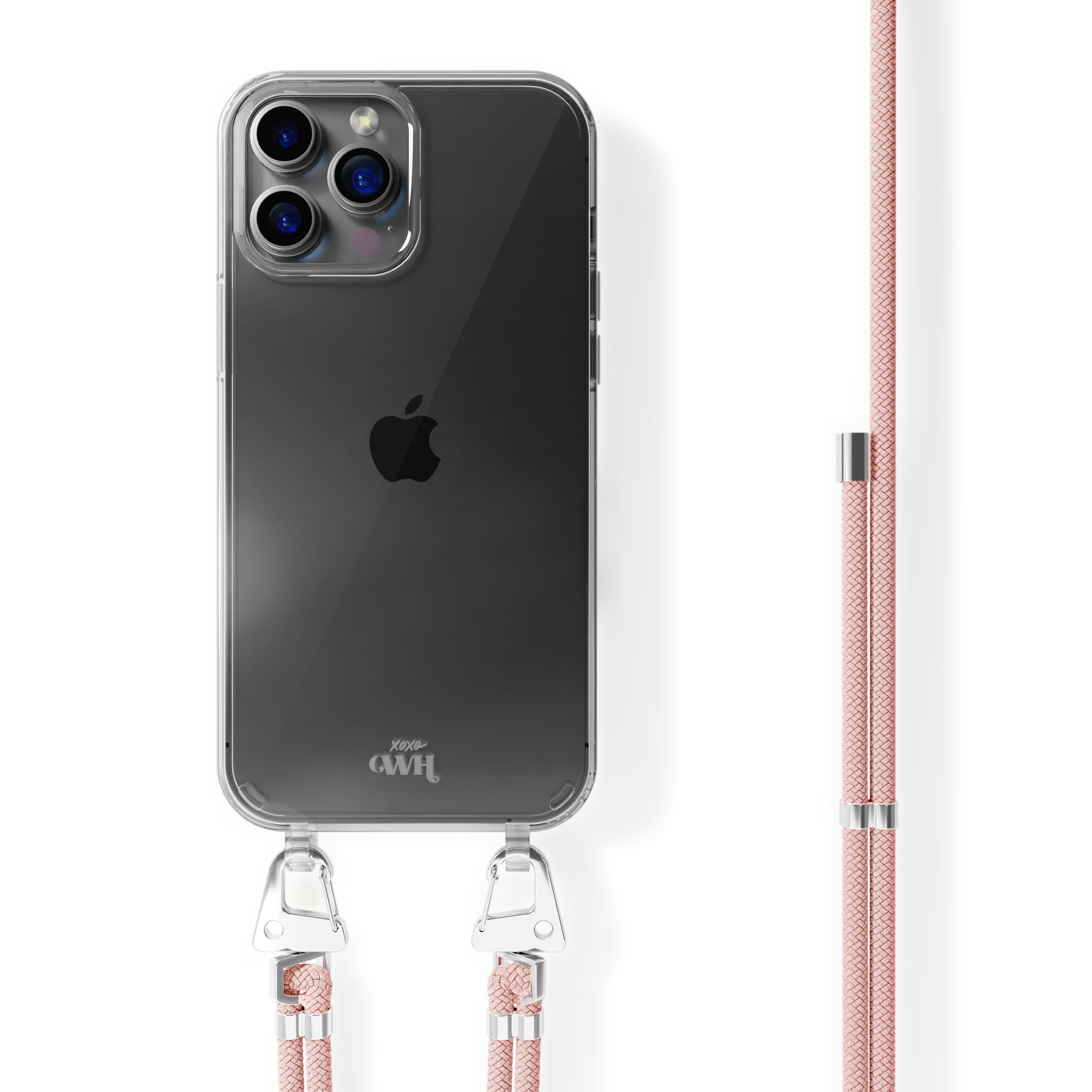 xoxo Wildhearts - iPhone 14 Pro - Wildhearts Transparante case + roze koord