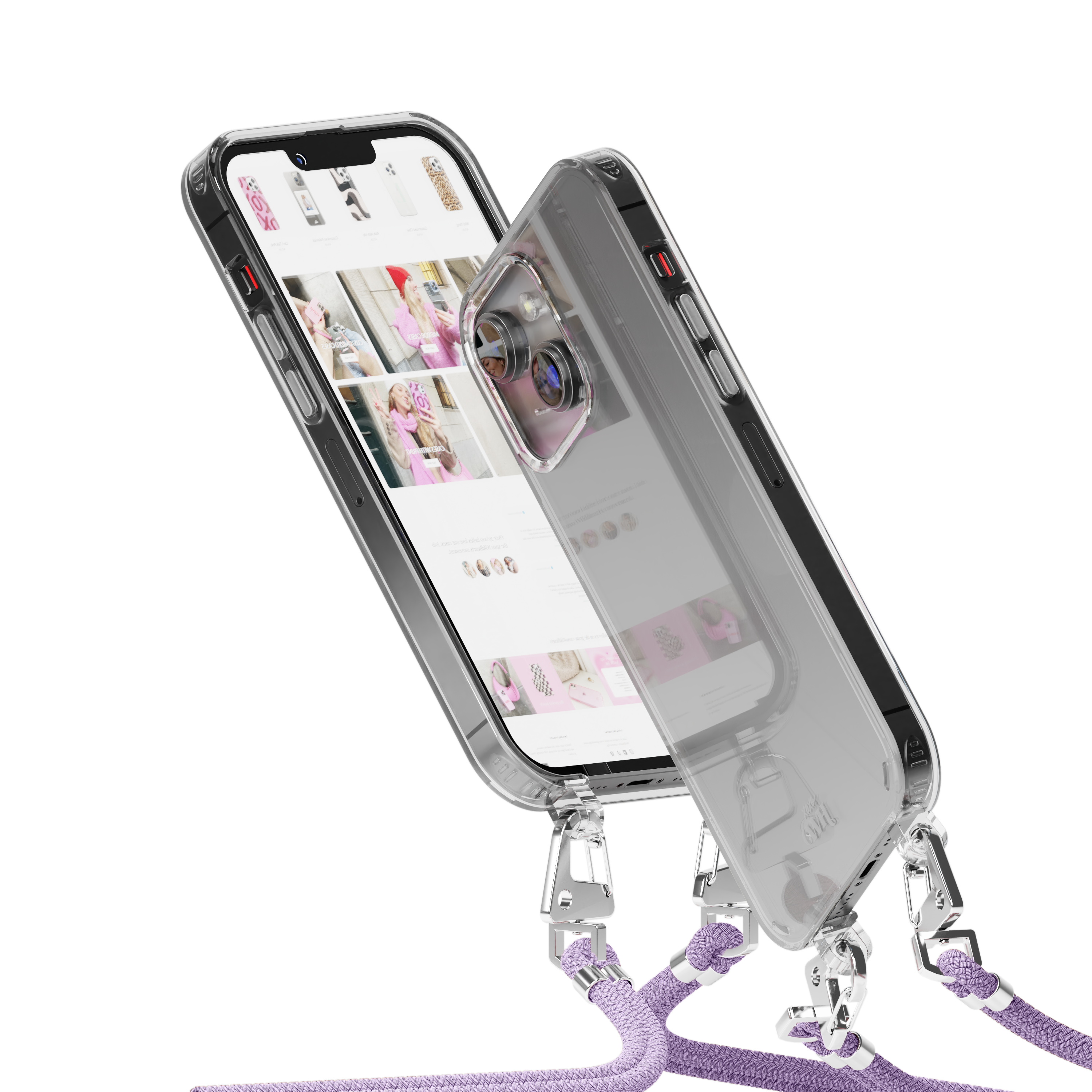 xoxo Wildhearts - iPhone 14 - Wildhearts Transparante case + paarse koord