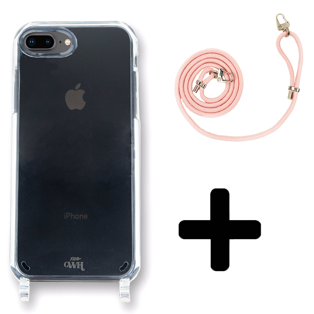 xoxo Wildhearts - iPhone 7/8 Plus - Wildhearts Transparante case + roze koord